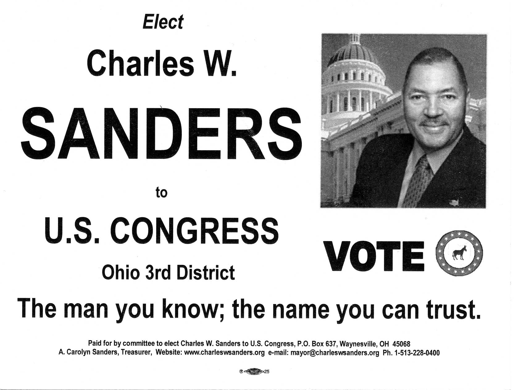 Scan of Charles W. Sanders campaign handout.