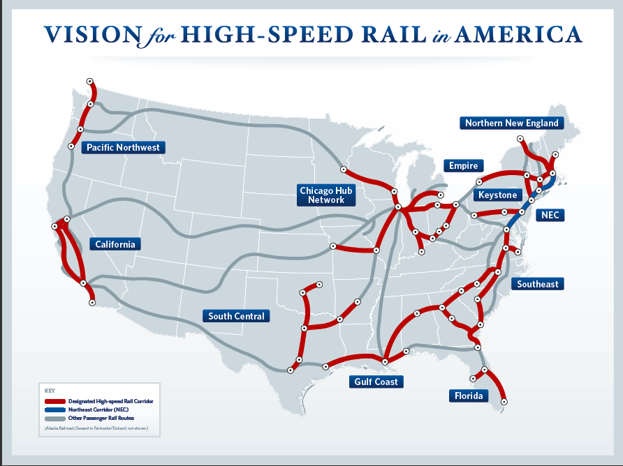The Obama high-speed rail plan map