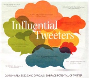 scan of front page of Dayton Business Journal "Most influential tweeters" image from May 19 2013
