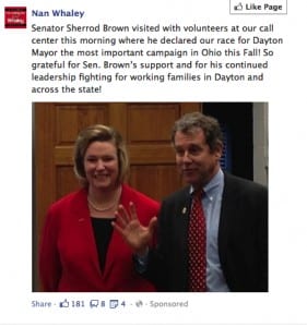 Nan Whaley with Sherrod Brown in a FB ad