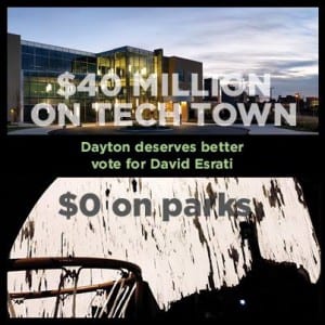 David Esrati's facebook ad comparing money spent on business parks vs. spent on real parks