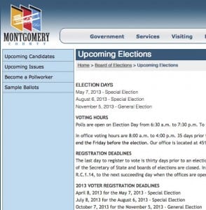 Screen shot Montgomery County Board of Elections (Ohio)  site on Jan 12, 2014 still showing 2013 dates