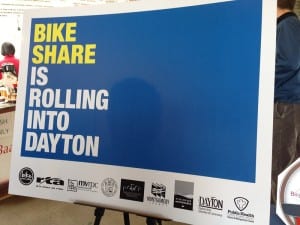 Photo of poster announcing Bike Share coming to Dayton