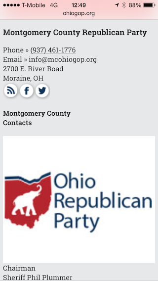 Screen shot of Ohio Republican Party site showing Phil Plummer as party chair