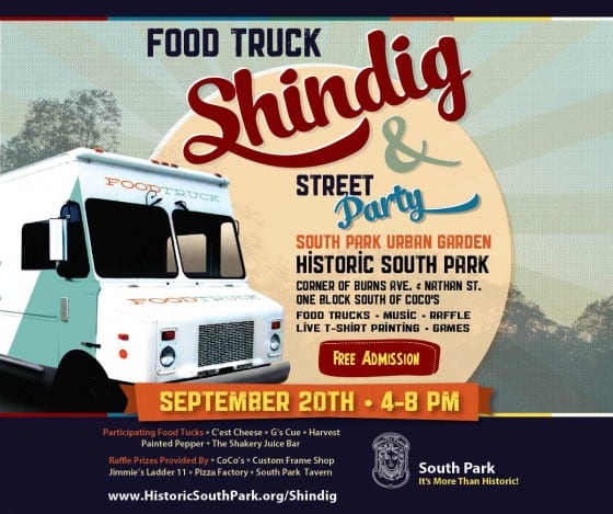 Poster for the Food Truck Shindig in Dayton Ohio's fabulous Historic South Park Neighborhood