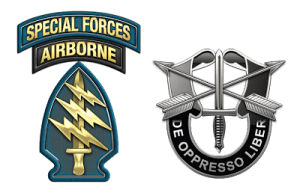 The patches and crest of the US Army Special Forces- the "Green Berets"