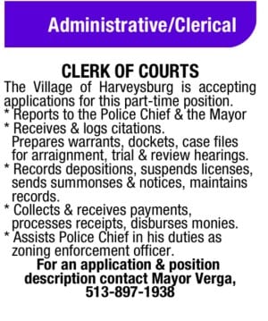 Ad for Harveysburg clerk of courts