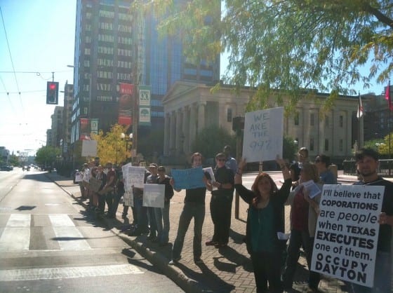 Photo from Main Street- looking down the protest line Occupy Dayton