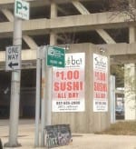 Sabai banner offering $1 sushi- a sure sign of impending closure