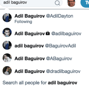 Adil Baguirov's 5 twitter accounts